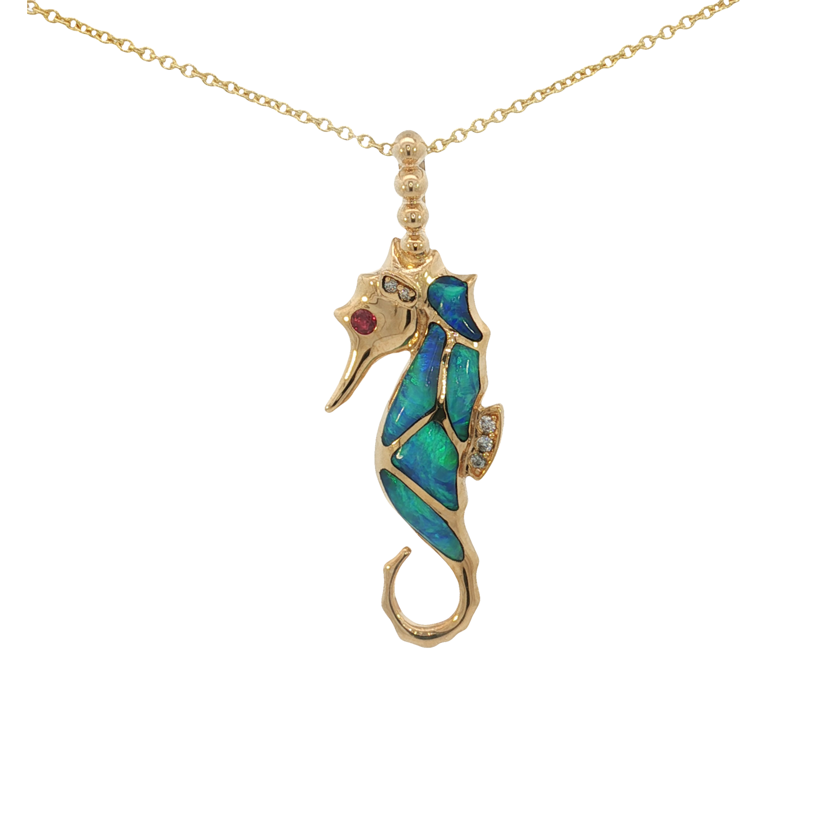 Kabana Kabana 14K Yellow Opal, Diamond and Ruby Seahorse Pendant