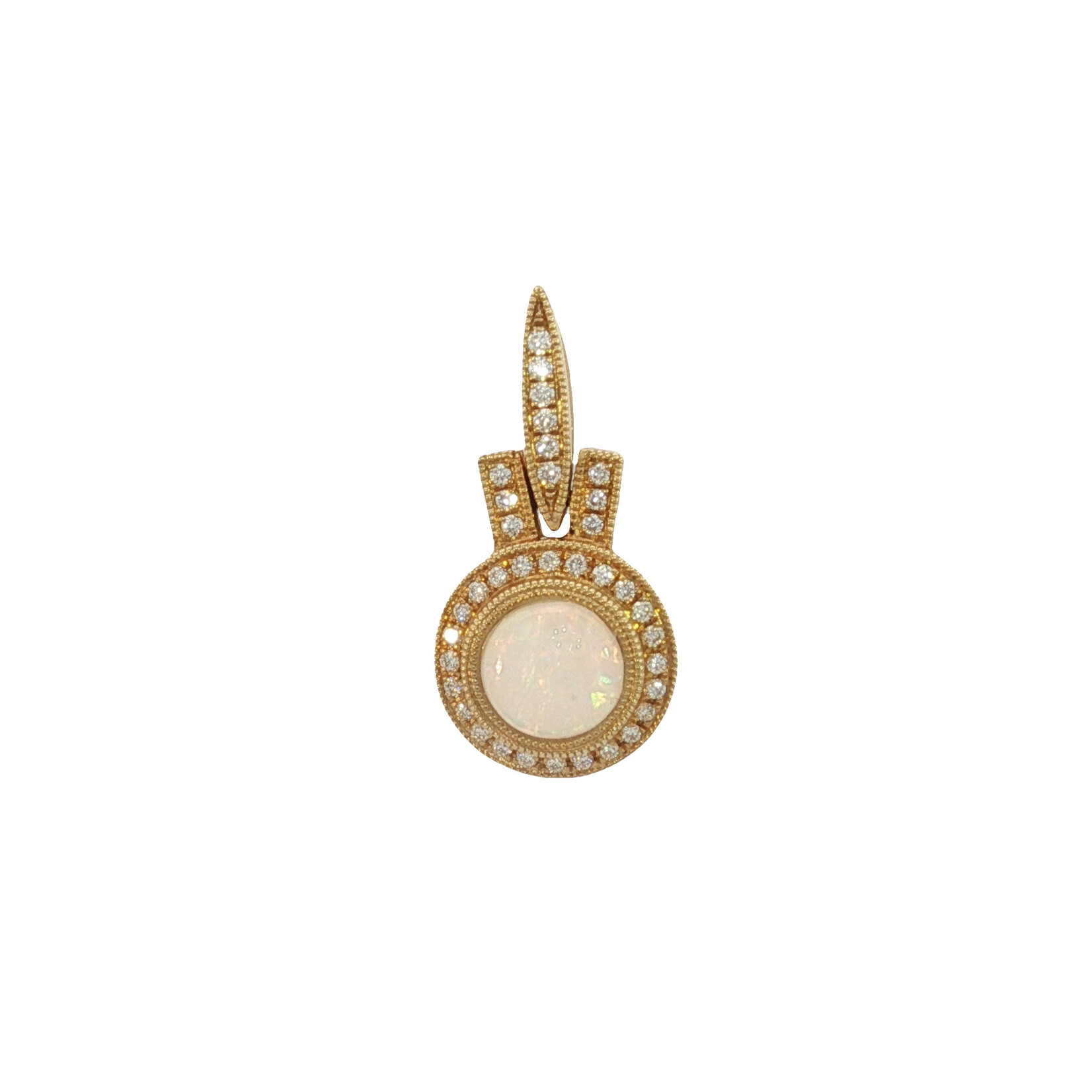 Quality Design 14K Yellow Gold Opal and Diamond Pendant