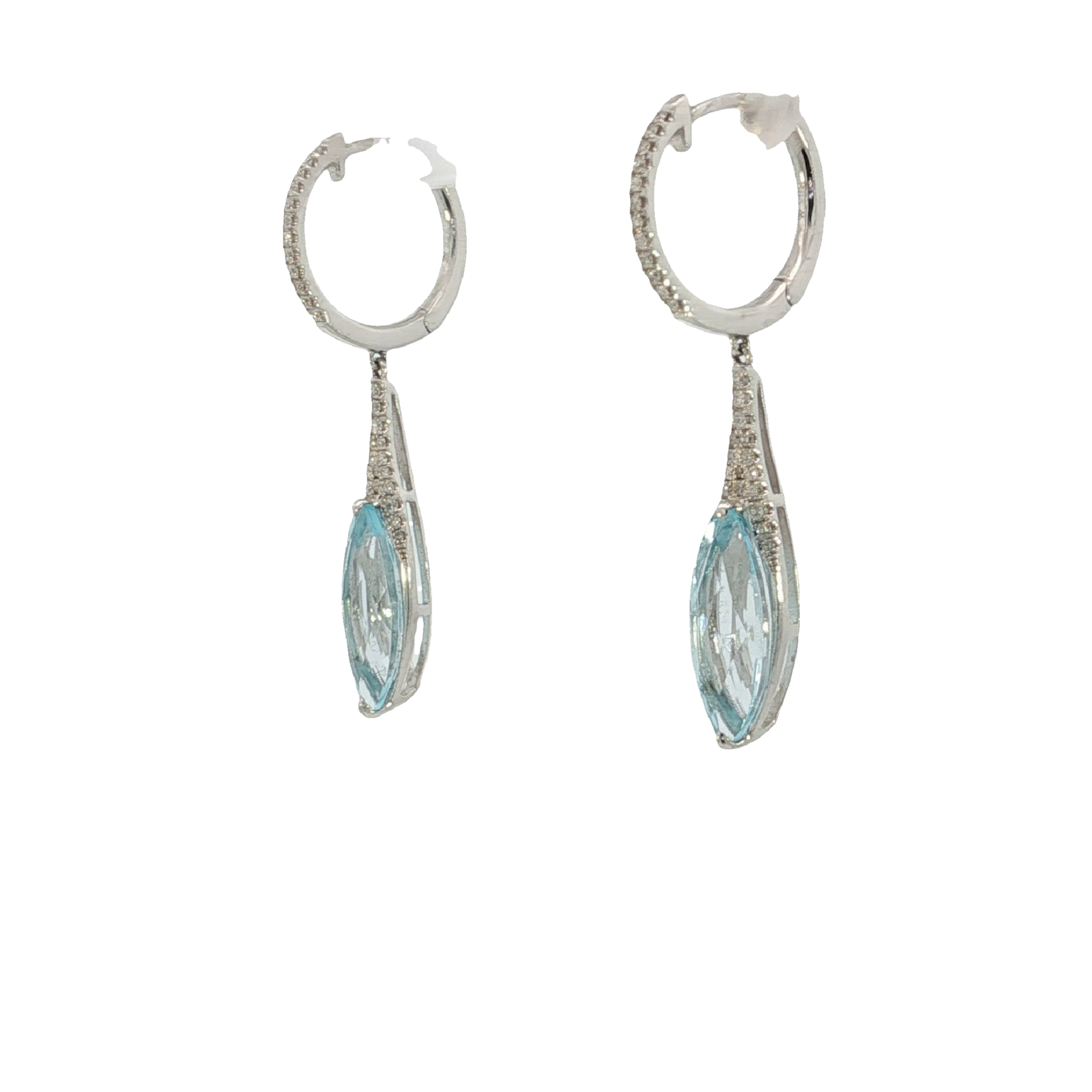14 Karat White Gold Blue Topaz and Diamond Earrings