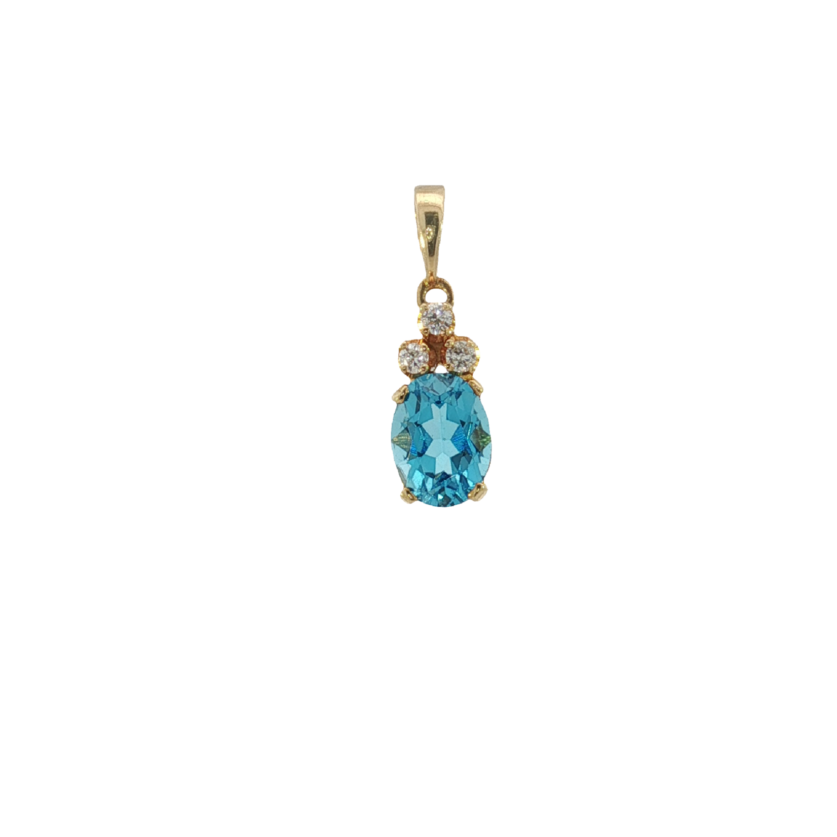 18 Karat Yellow Gold Blue Topaz and Diamond Pendant