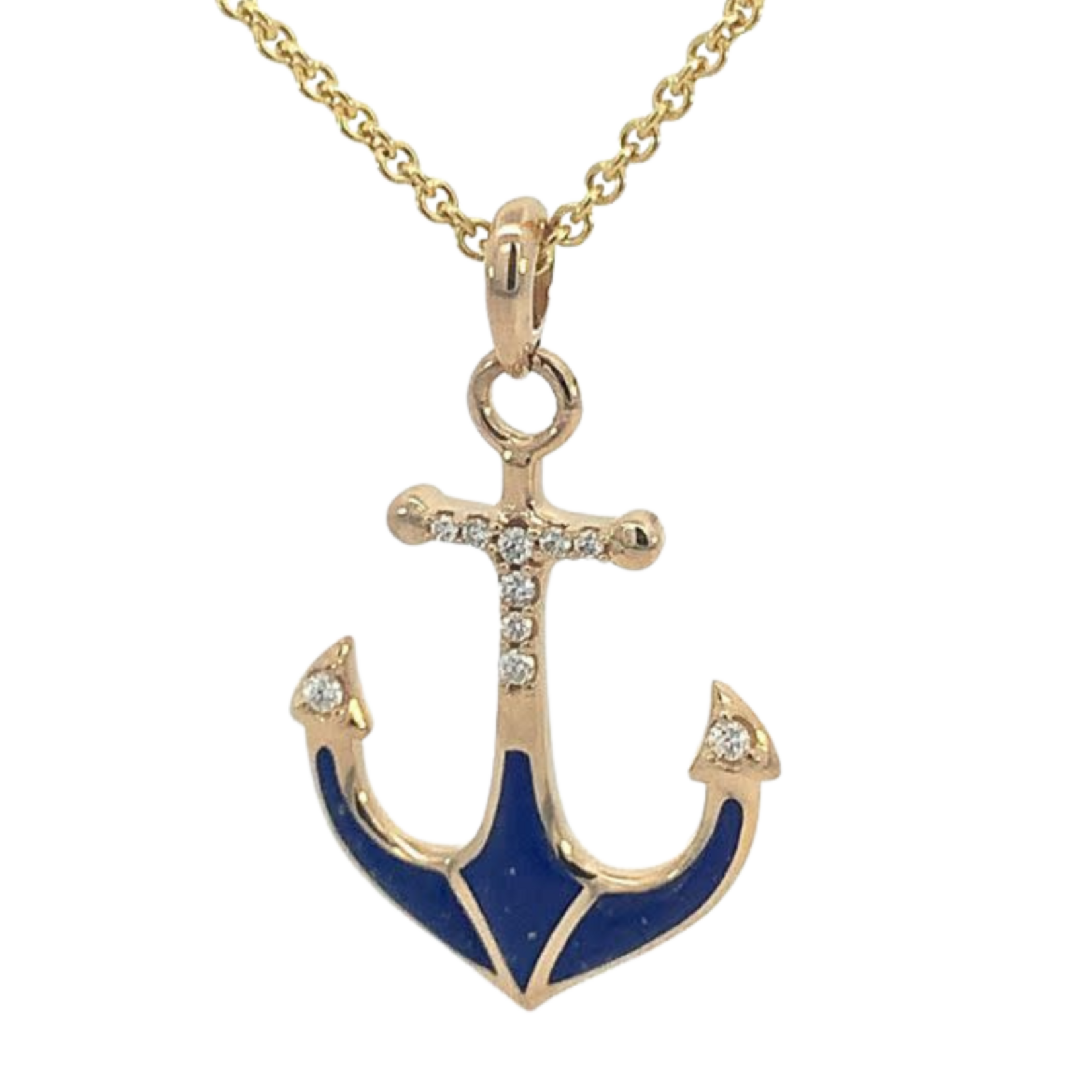 Kabana 14 Karat Yellow Gold Lapis and Diamond Anchor Pendant