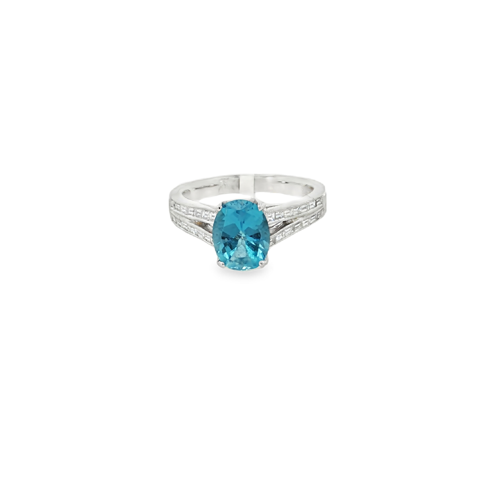 18 Karat White Blue Topaz and Diamond Ladies Ring