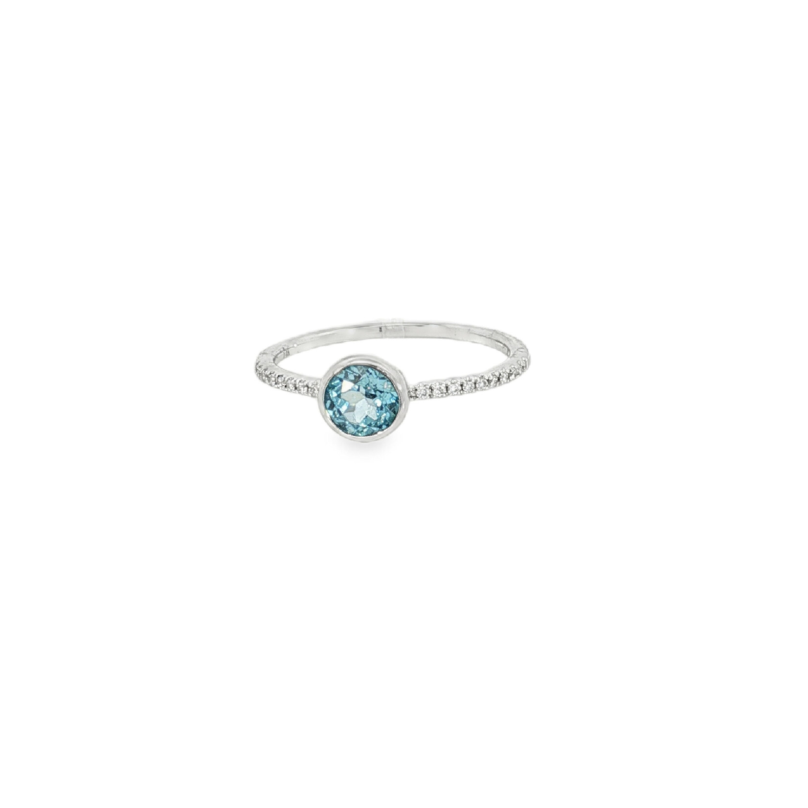 PNY 14 Karat White Gold Bezel Set Swiss Blue Topaz and Diamond Ring