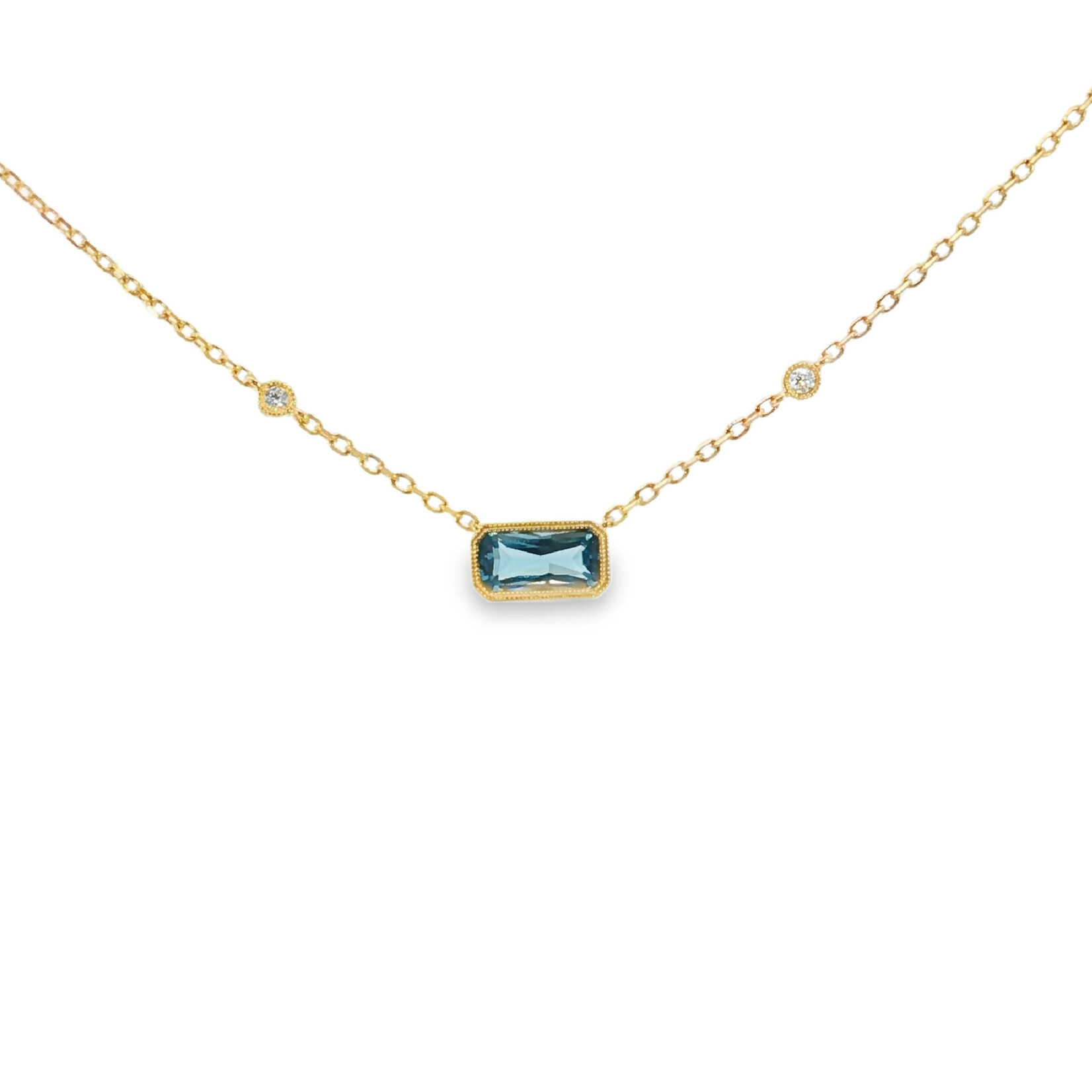 In the Rough 14 Karat White Gold London Blue Topaz and Diamond Necklace
