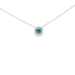 PNY 14 Karat White Gold Blue Zircon and Diamond Halo Pendant