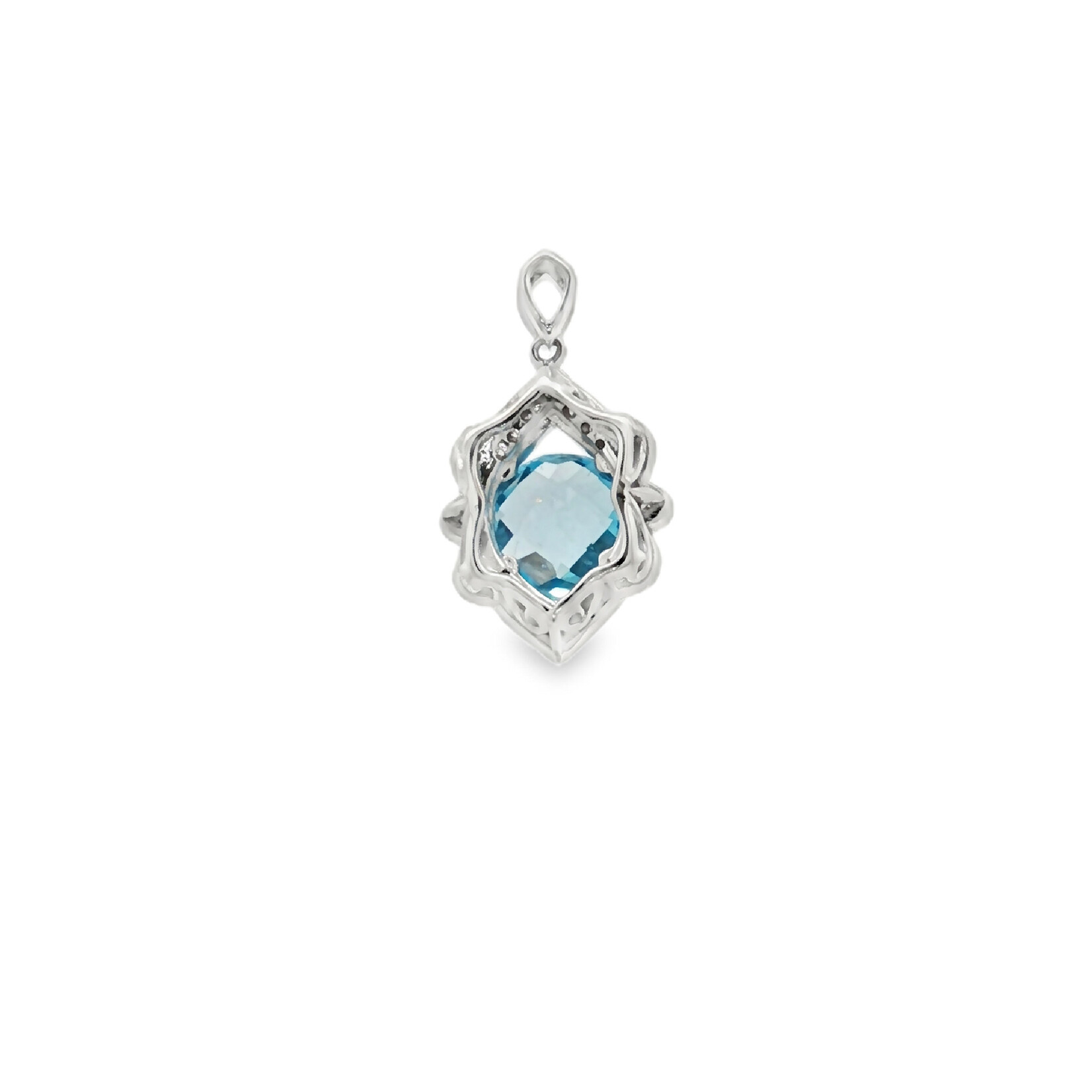 In the Rough 14 Karat White Gold Blue Topaz and Diamond Pendant