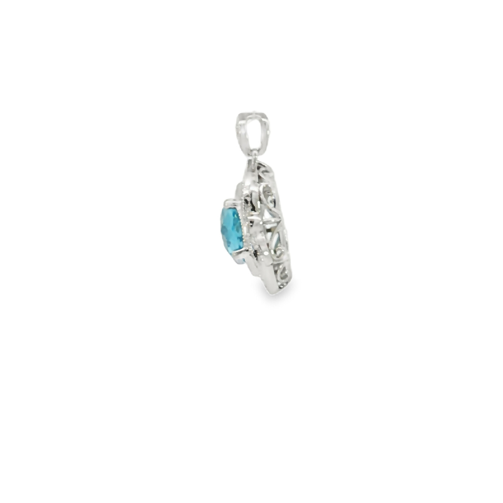 In the Rough 14 Karat White Gold Blue Topaz and Diamond Pendant