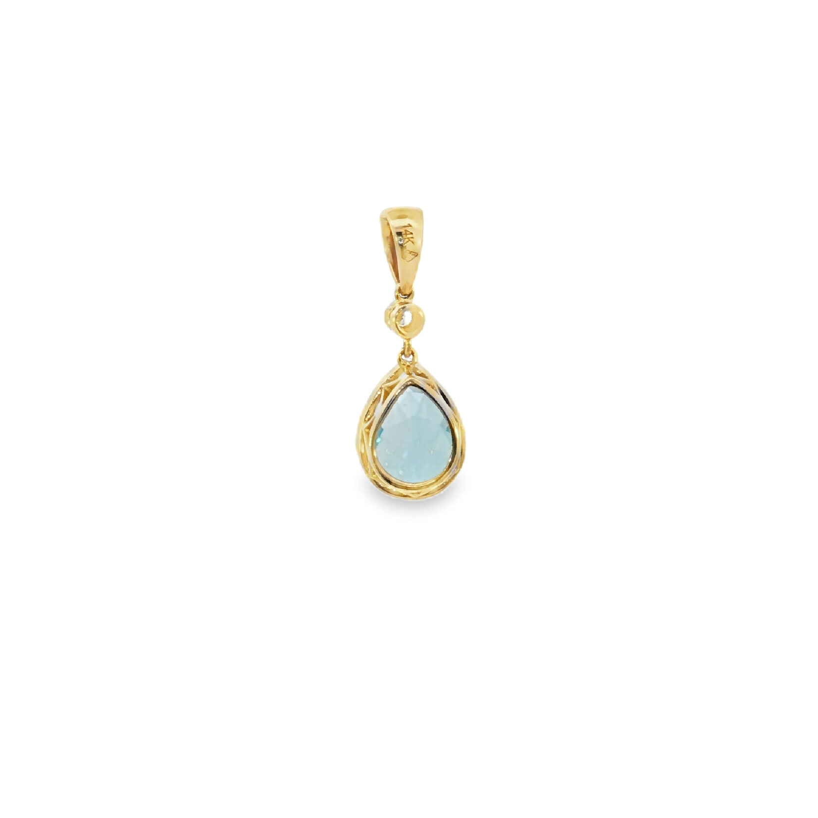 In the Rough 14 Karat Yellow Gold Blue Topaz and Diamond Pendant