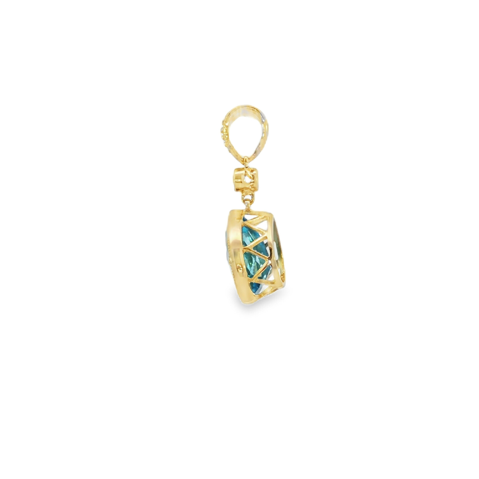 In the Rough 14 Karat Yellow Gold Blue Topaz and Diamond Pendant