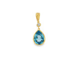 In the Rough 14 Karat Yellow Gold Blue Topaz and Diamond Pendant