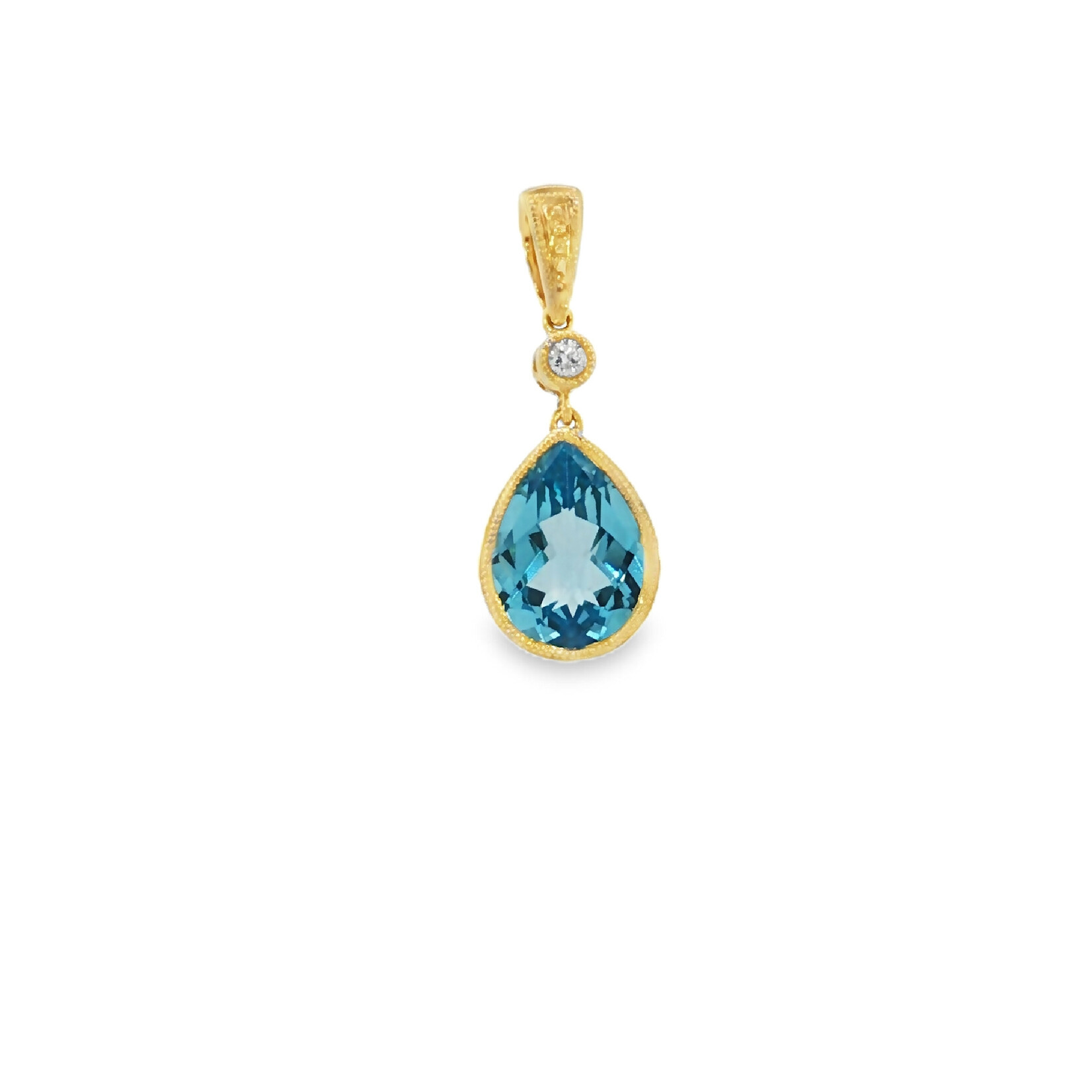 In the Rough 14 Karat Yellow Gold Blue Topaz and Diamond Pendant