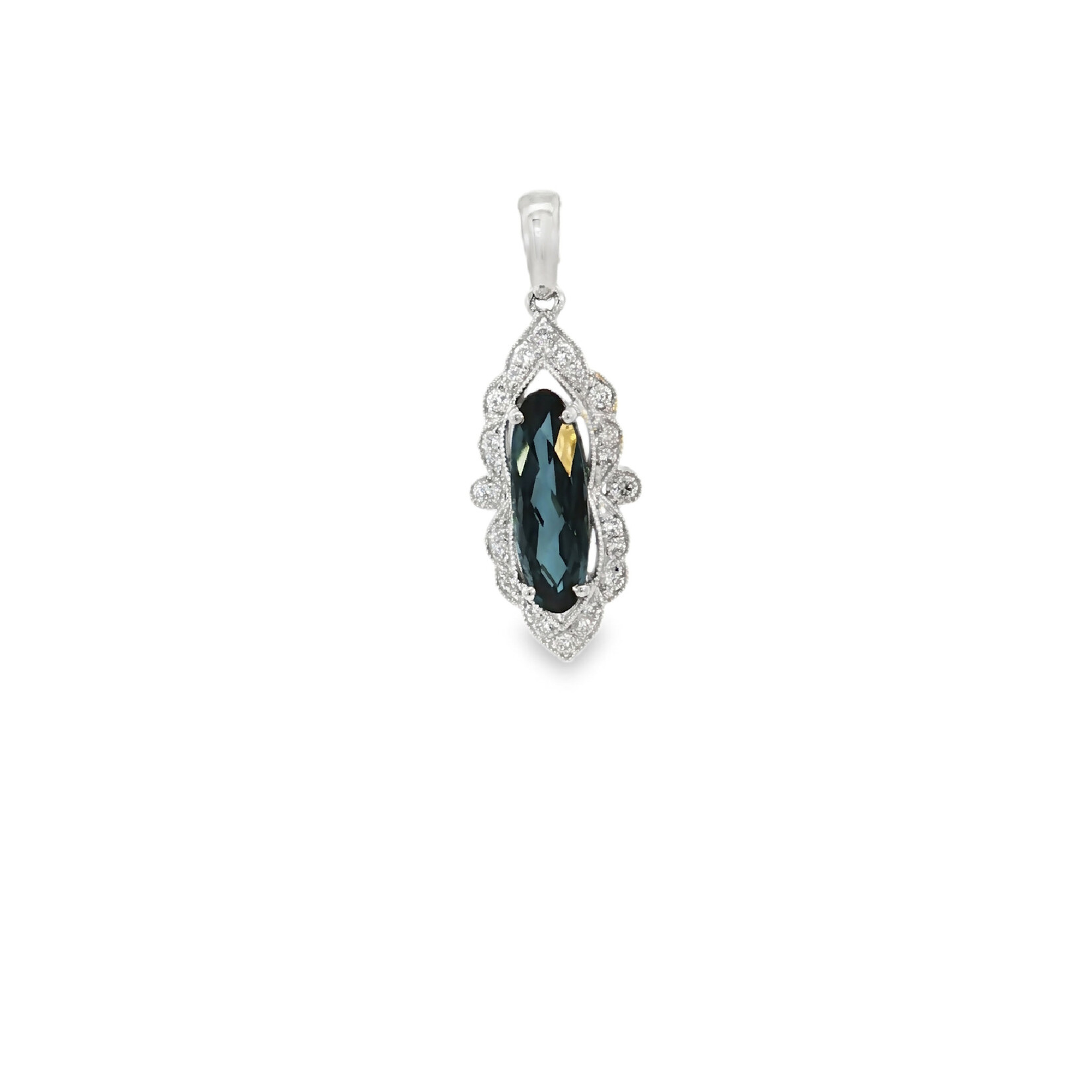 In the Rough 14 Karat White Gold Blue Topaz and Diamond Pendant