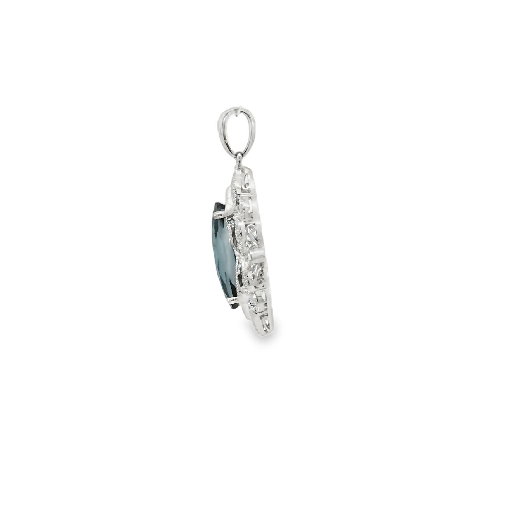 In the Rough 14 Karat White Gold Blue Topaz and Diamond Pendant