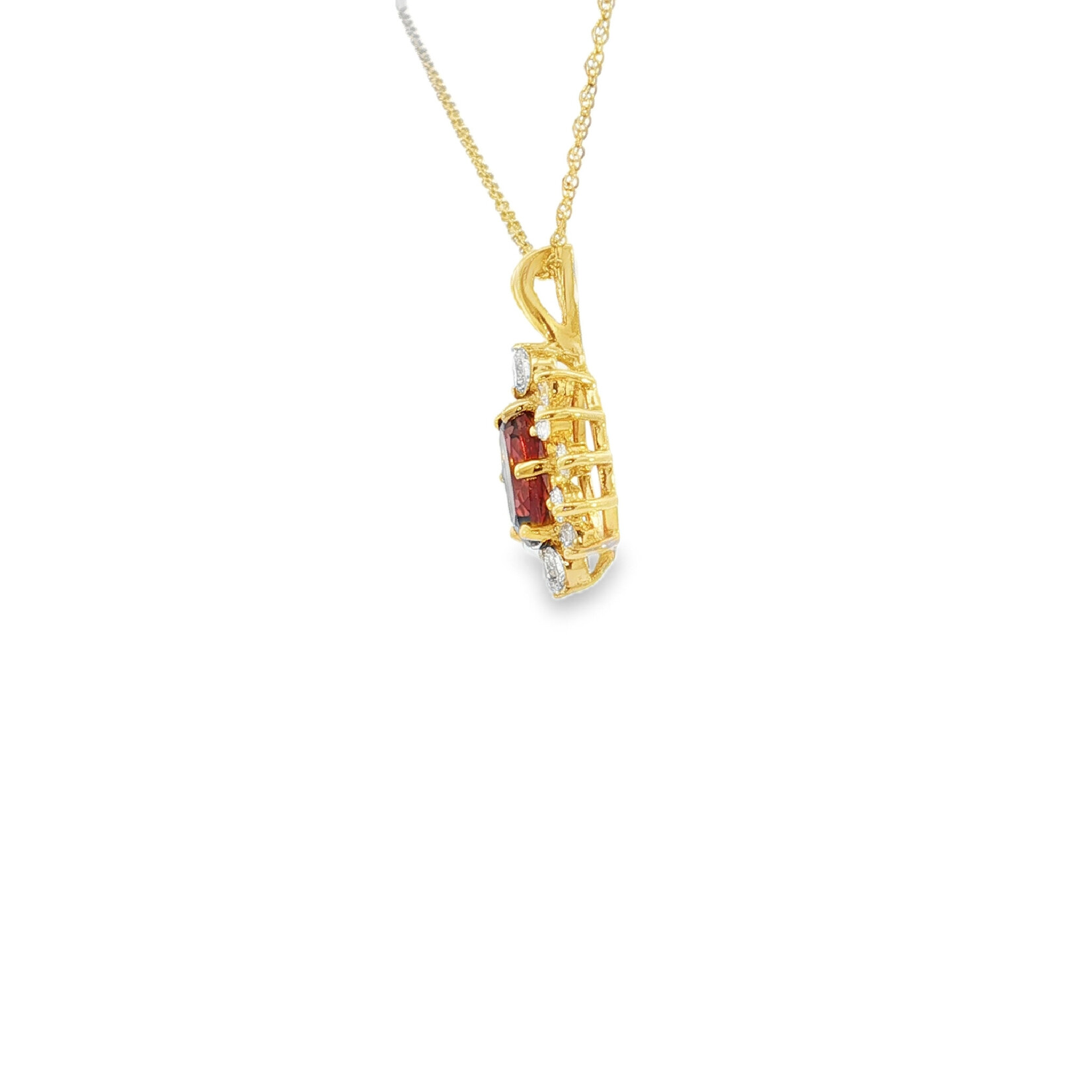 Estate 14 Karat Yellow Gold Garnet and Diamond Necklace