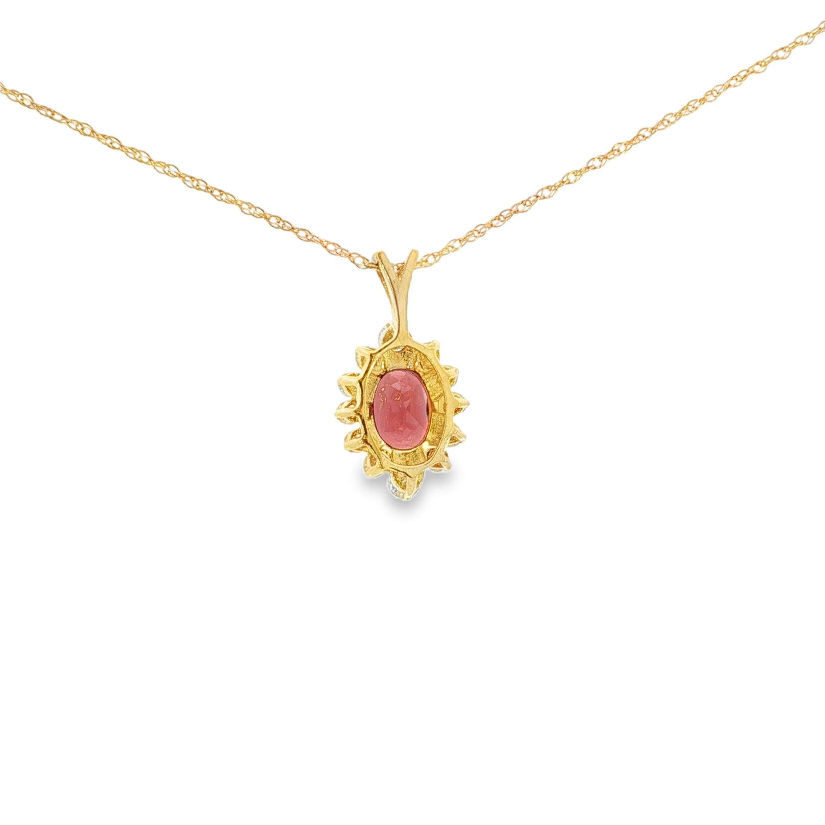 Estate 14 Karat Yellow Gold Garnet and Diamond Necklace
