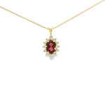 Estate 14 Karat Yellow Gold Garnet and Diamond Necklace
