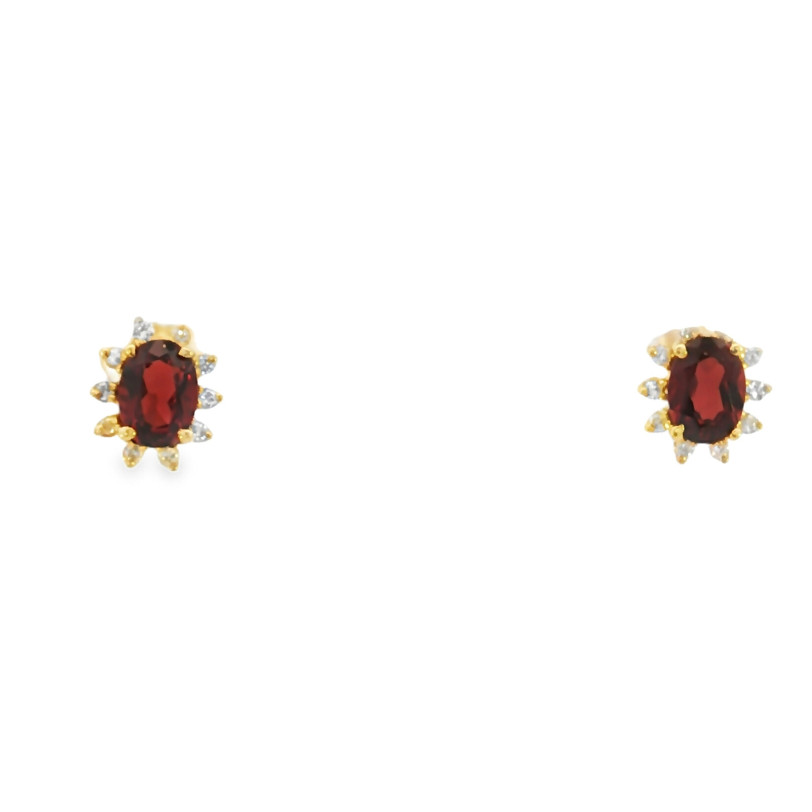 Estate 14 Karat Yellow Gold Garnet and Diamond Stud Earrings