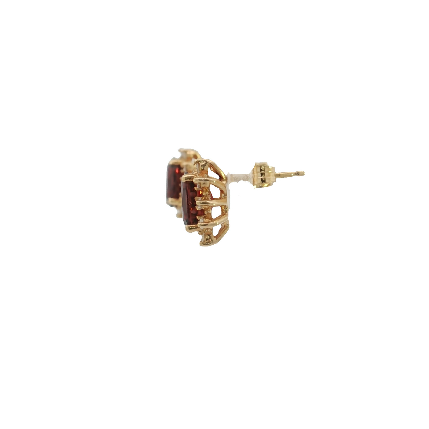 Estate 14 Karat Yellow Gold Garnet and Diamond Stud Earrings