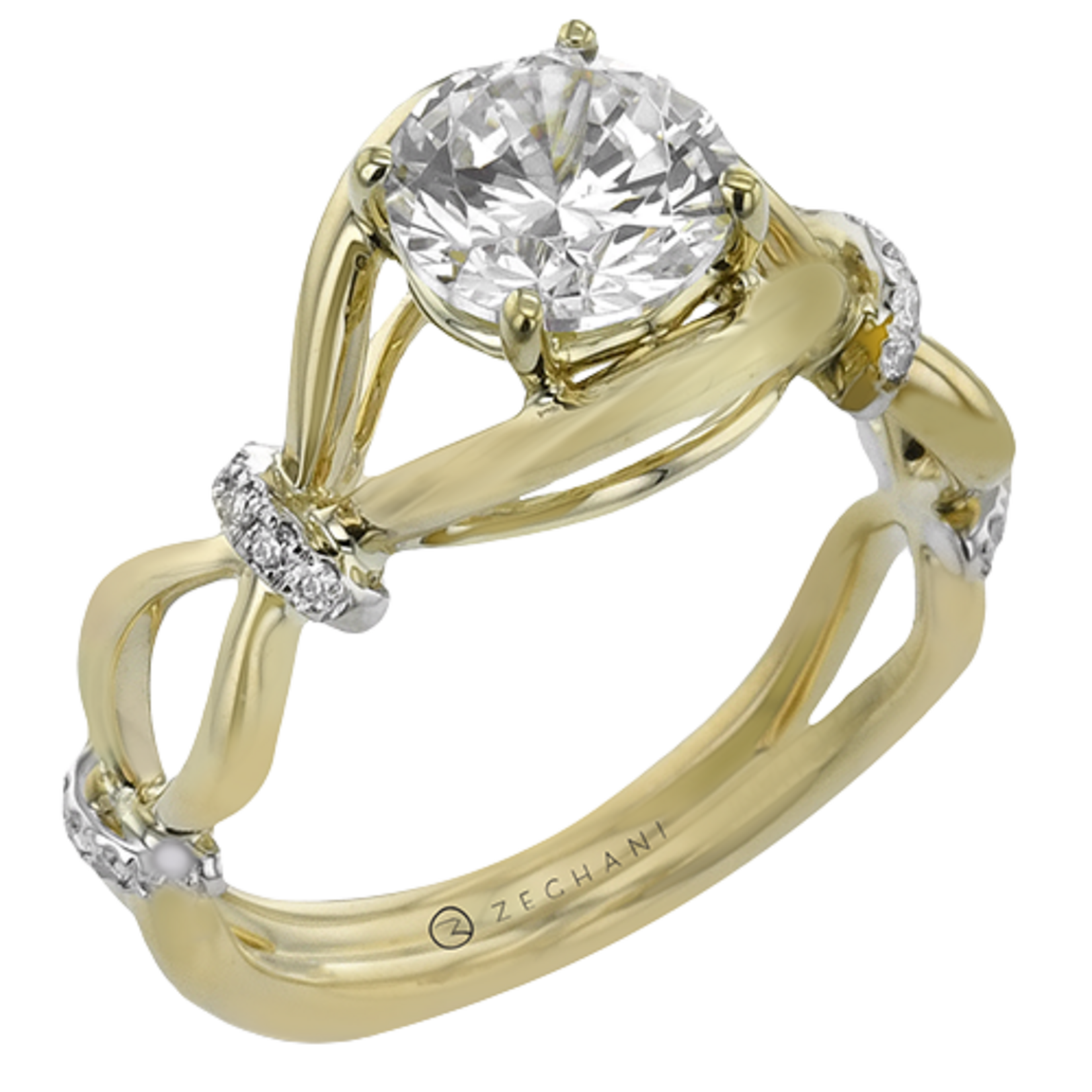 Zeghani 14 Yellow and White Gold Ribbon Style Engagement Ring