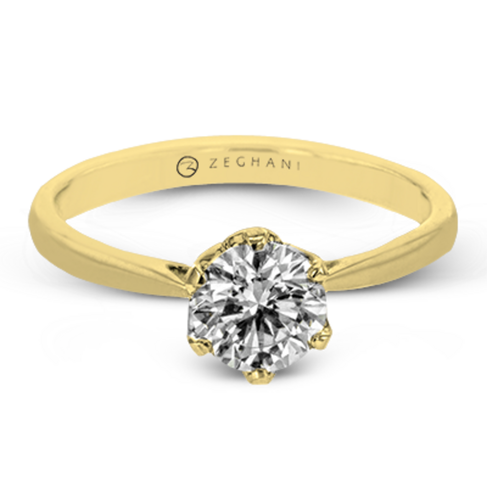 Zeghani Floral 14 Karat Yellow Gold 6 Prong Engagement Ring