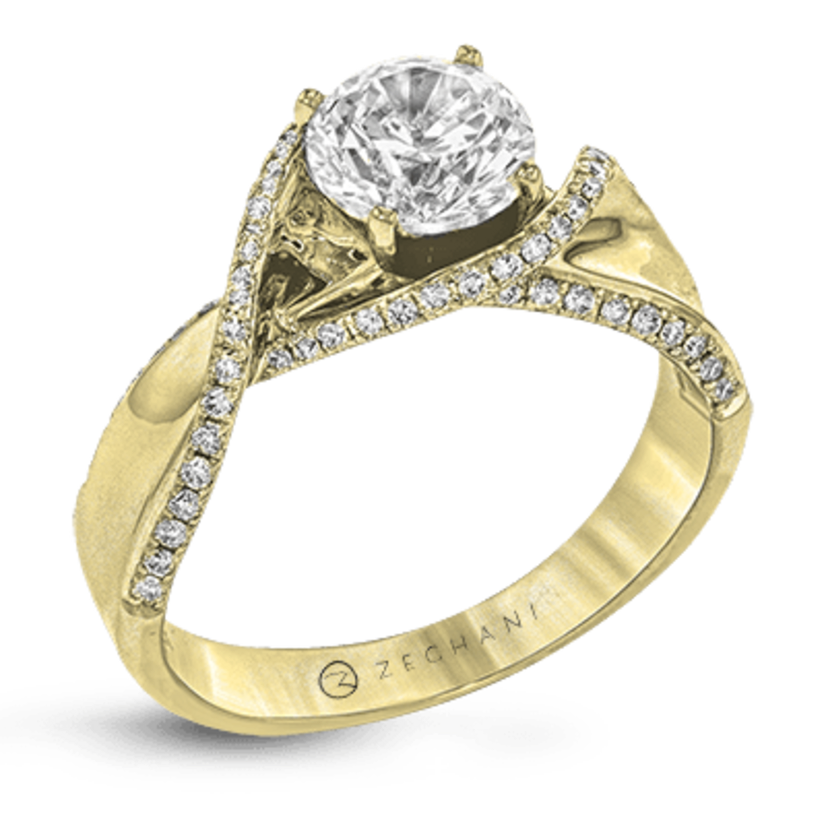 Zeghani 14 Karat Yellow Gold Diamond Twist Engagement Ring