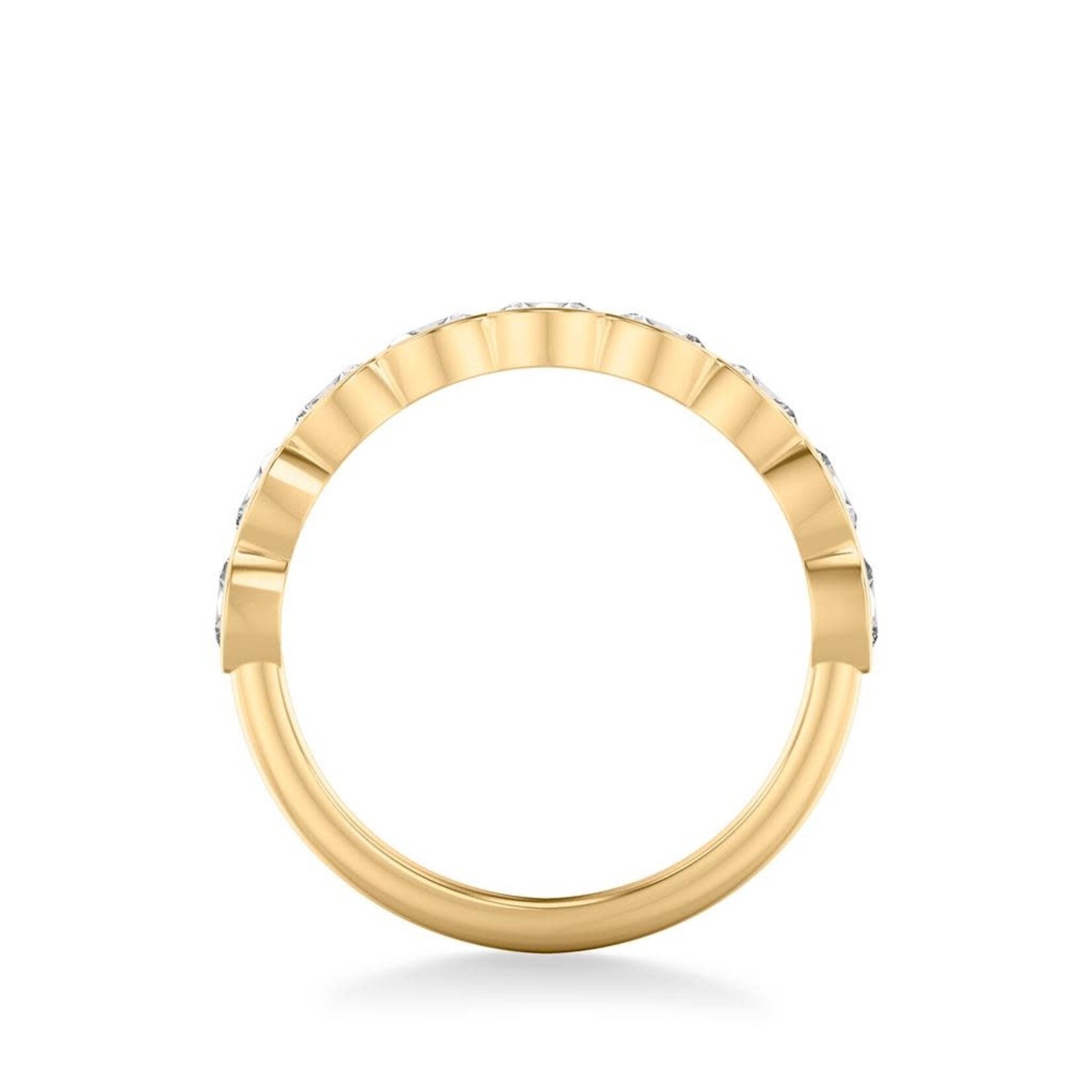 East-West Bezel Set Oval Diamond Scalloped Ring