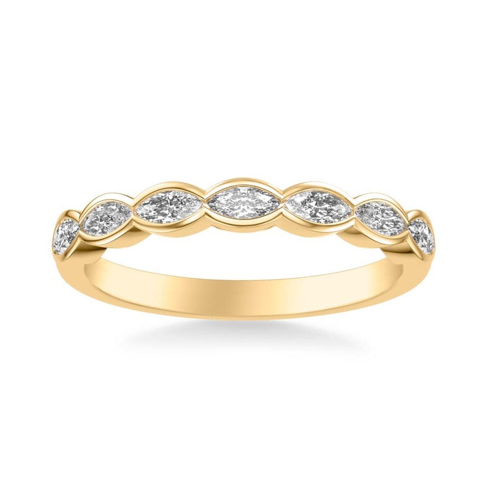East-West Bezel Set Marquise Diamond Scalloped Wedding Band