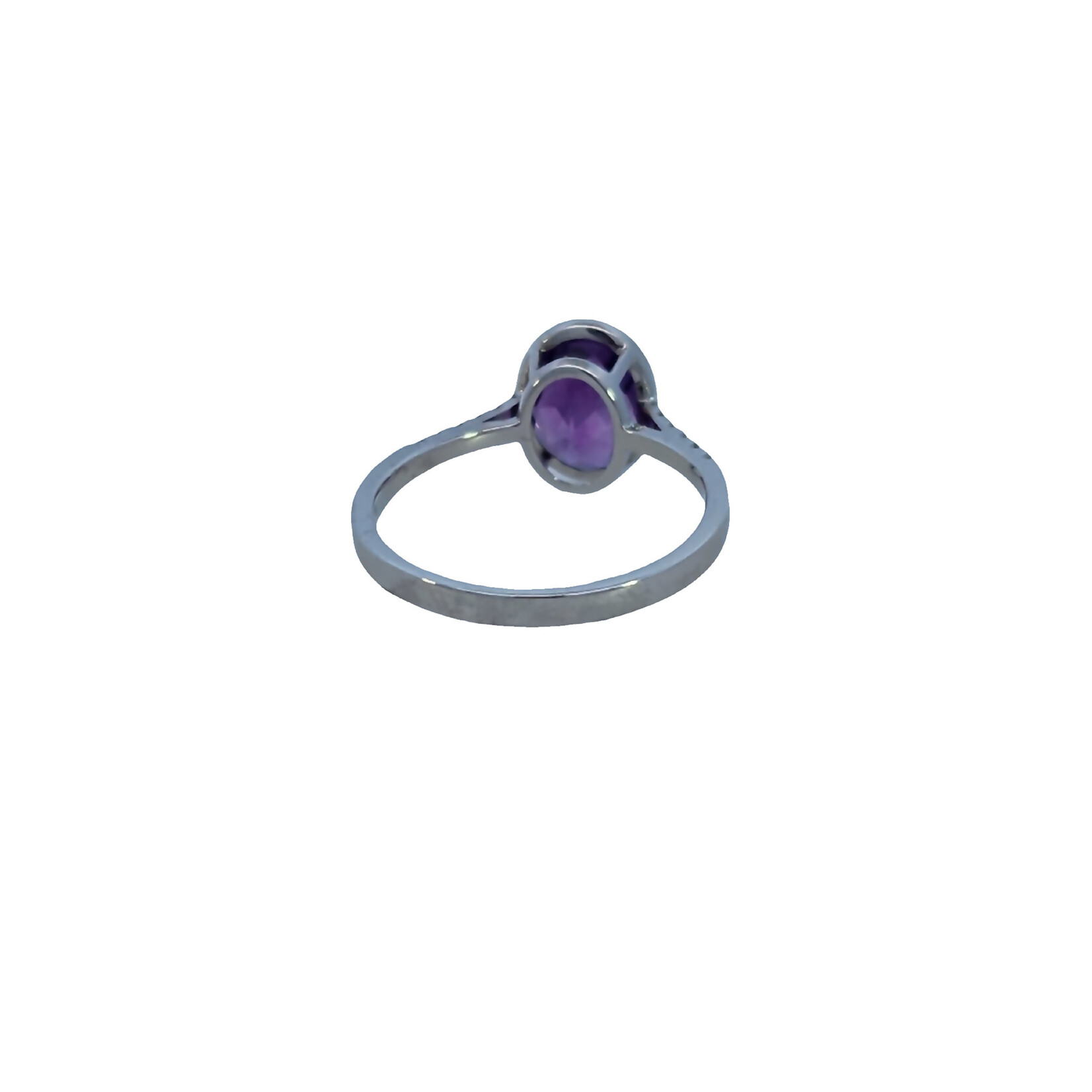 PeJay Creations 14 Karat White Gold Oval Bezel Amethyst & Diamond Ring