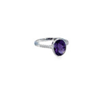 PeJay Creations 14 Karat White Gold Oval Bezel Amethyst & Diamond Ring