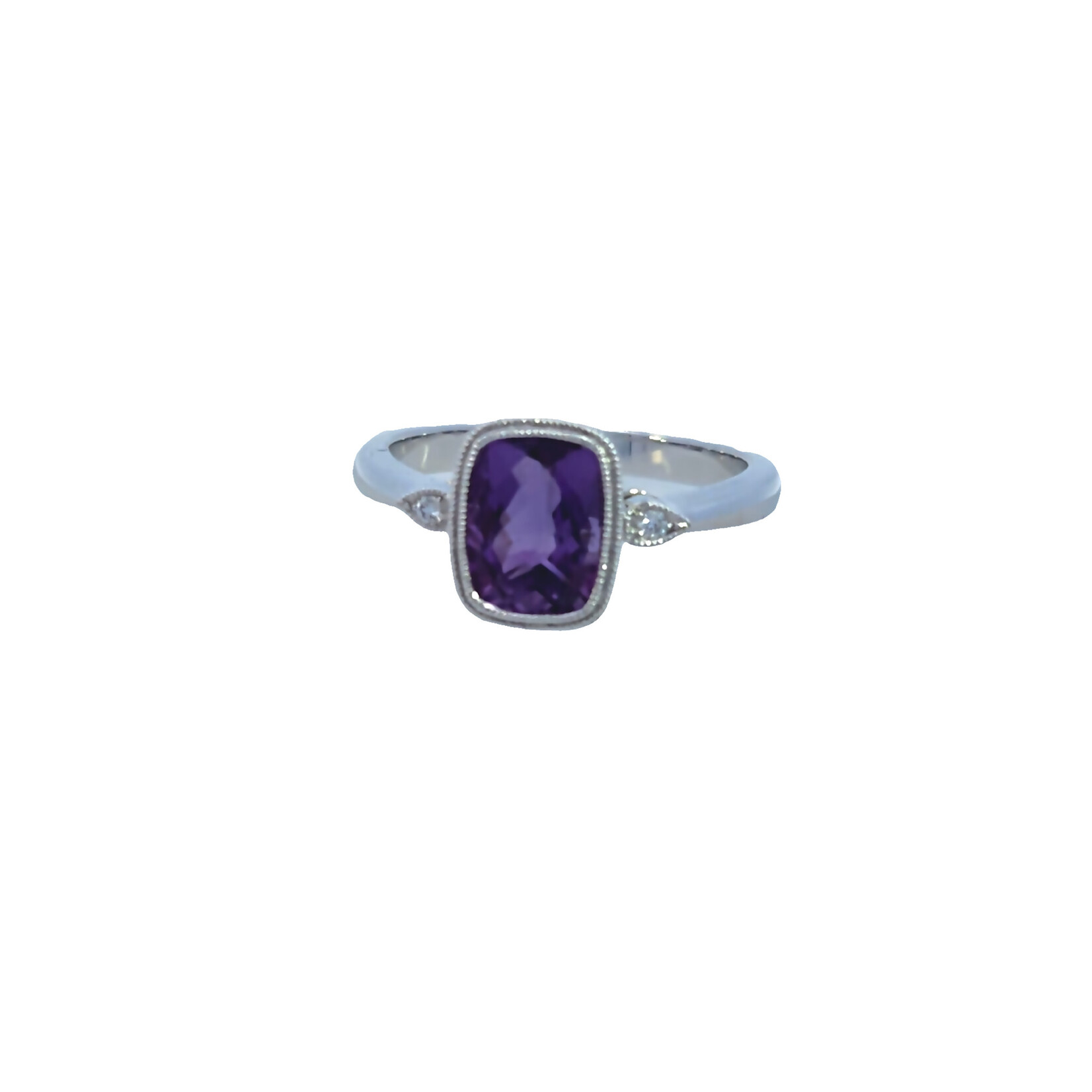 14 Karat White Gold Cushion Amethyst & Diamond Ring
