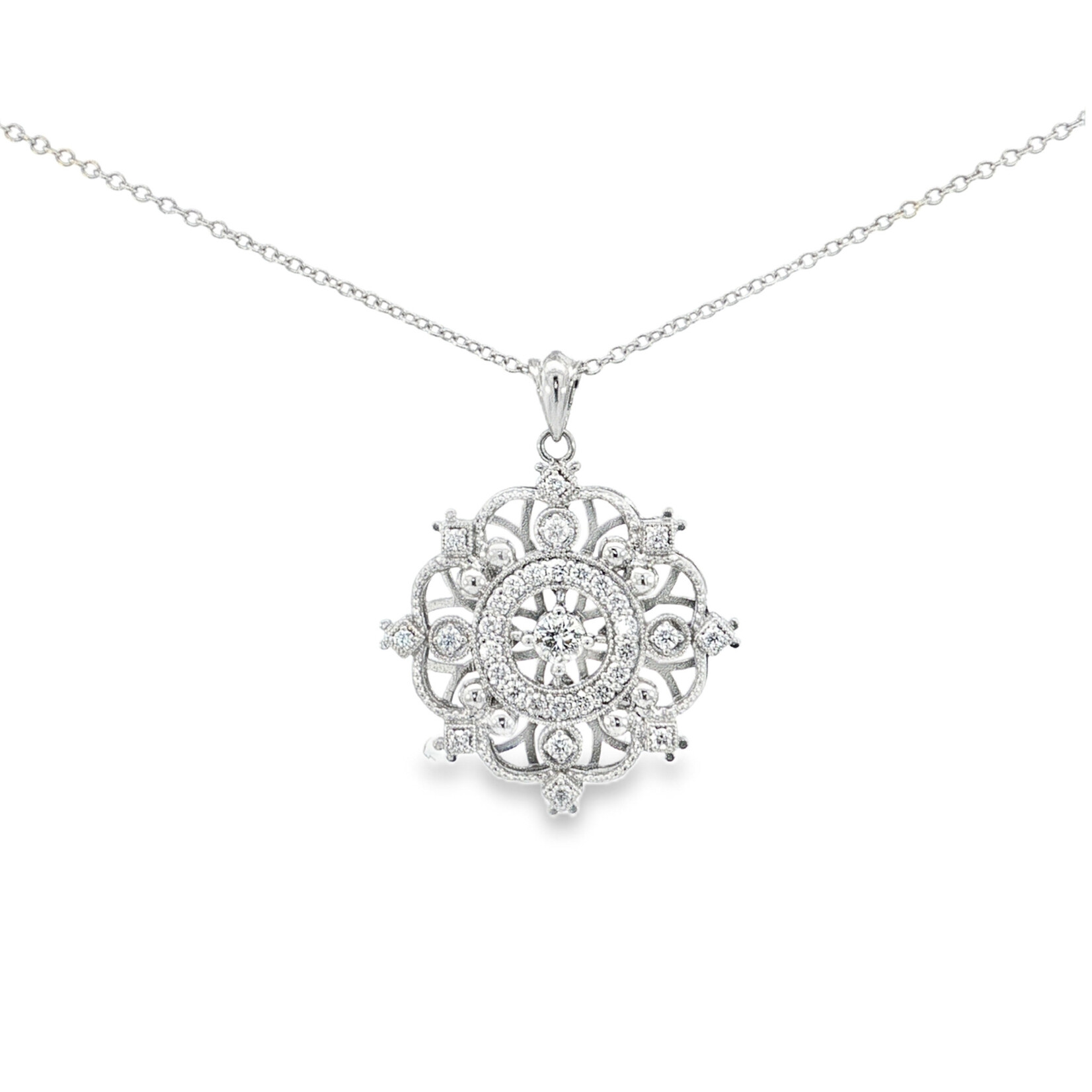 Uneek Jewelry Uneek 18" 18K White Gold Diamond Floral Pendant