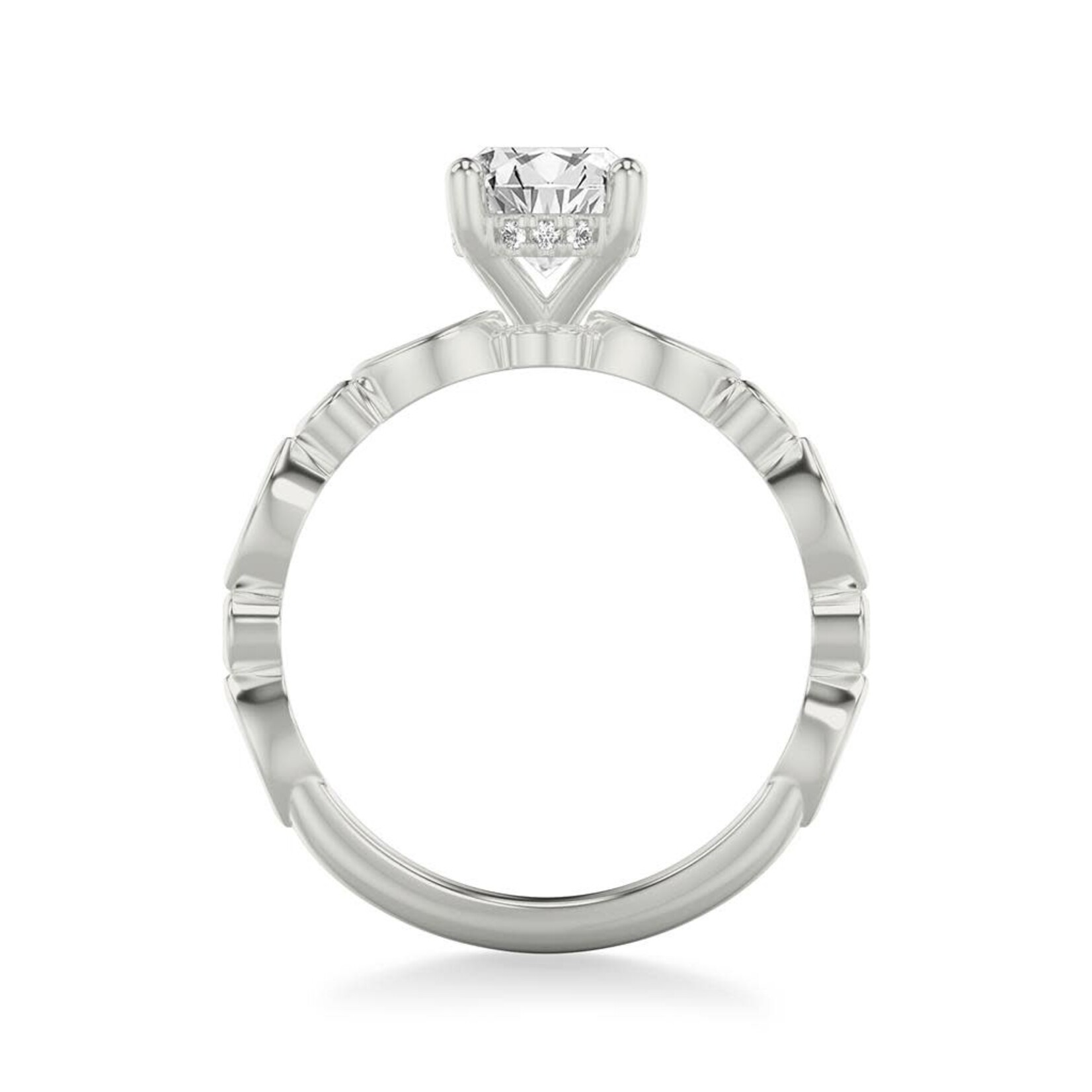 Art Carved Hidden Diamond Halo and Alternating Bezel Set Ring