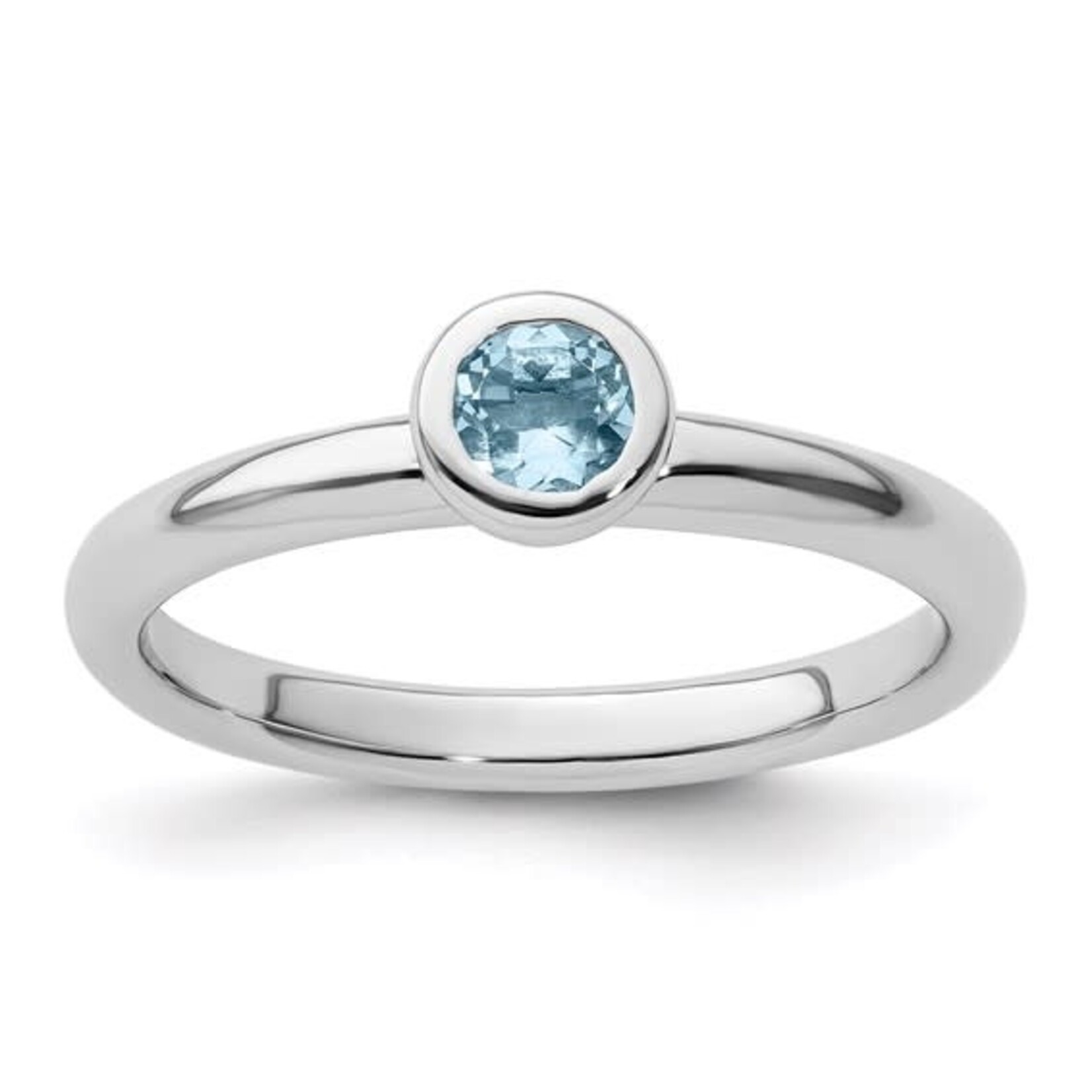 Quality Gold Inc. Sterling Silver Stackable Round Bezel Aquamarine Ring