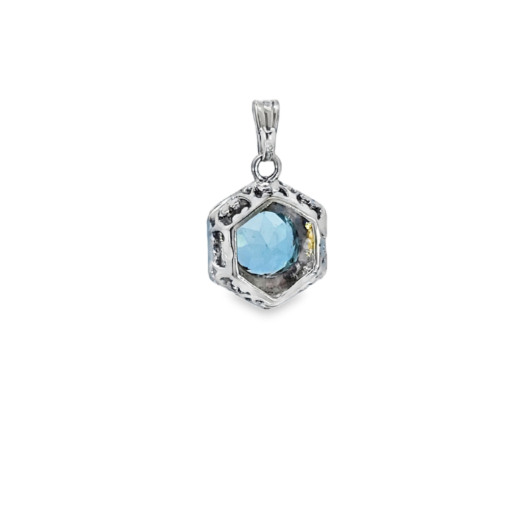14 Karat White Gold Imitation Aquamarine Scroll Pendant