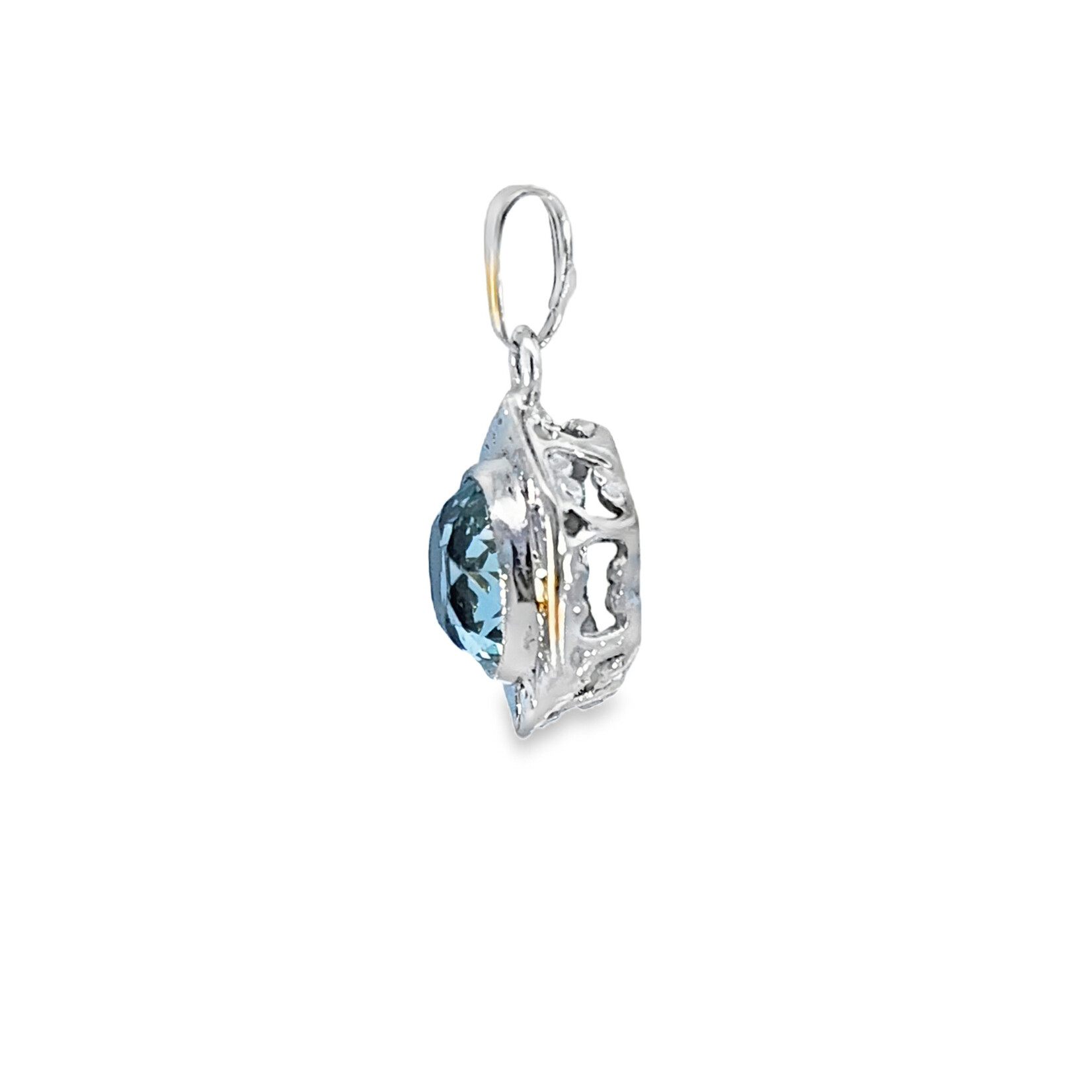 14 Karat White Gold Imitation Aquamarine Scroll Pendant