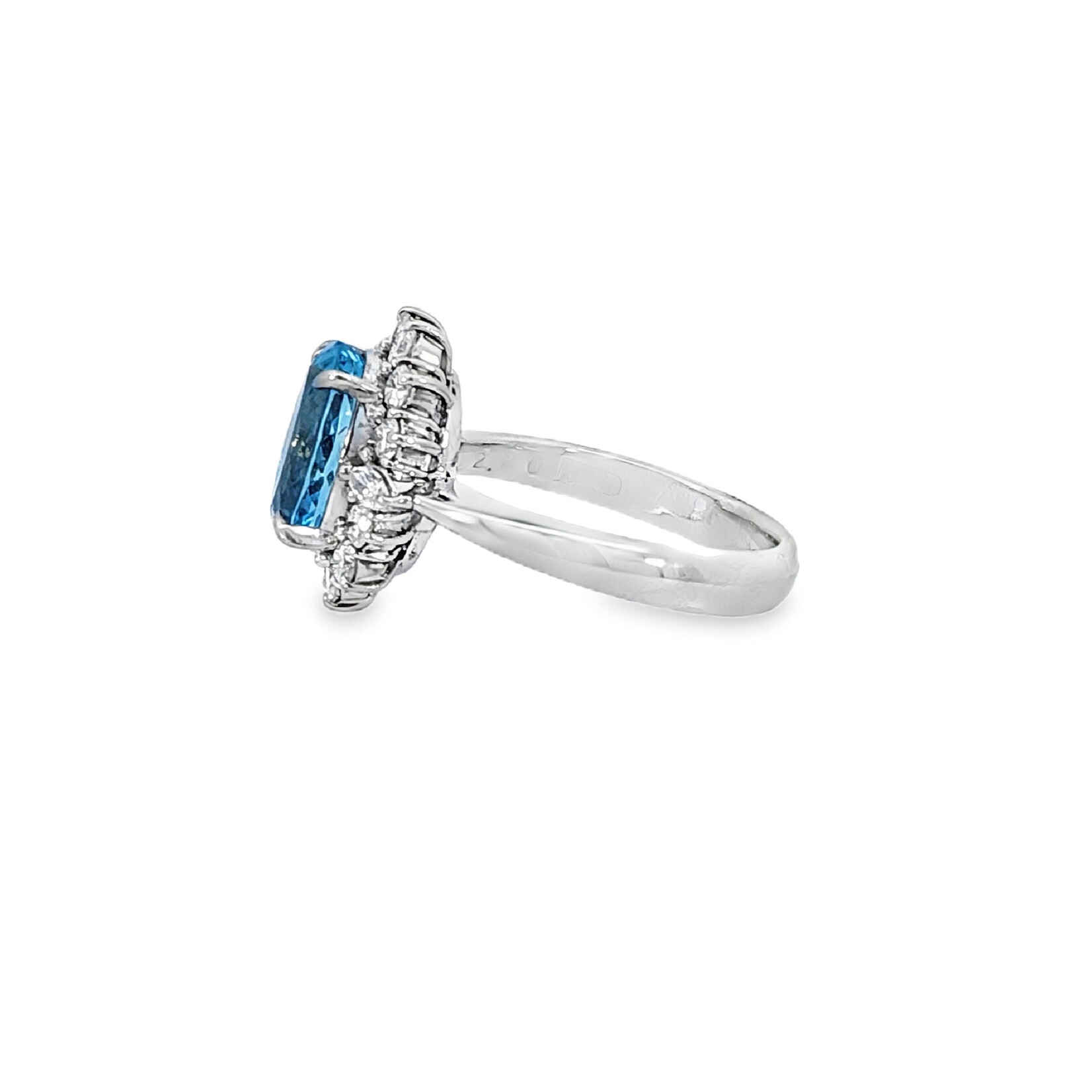 Platinum Aquamarine & Halo Diamond Ring