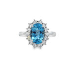Platinum Aquamarine & Halo Diamond Ring