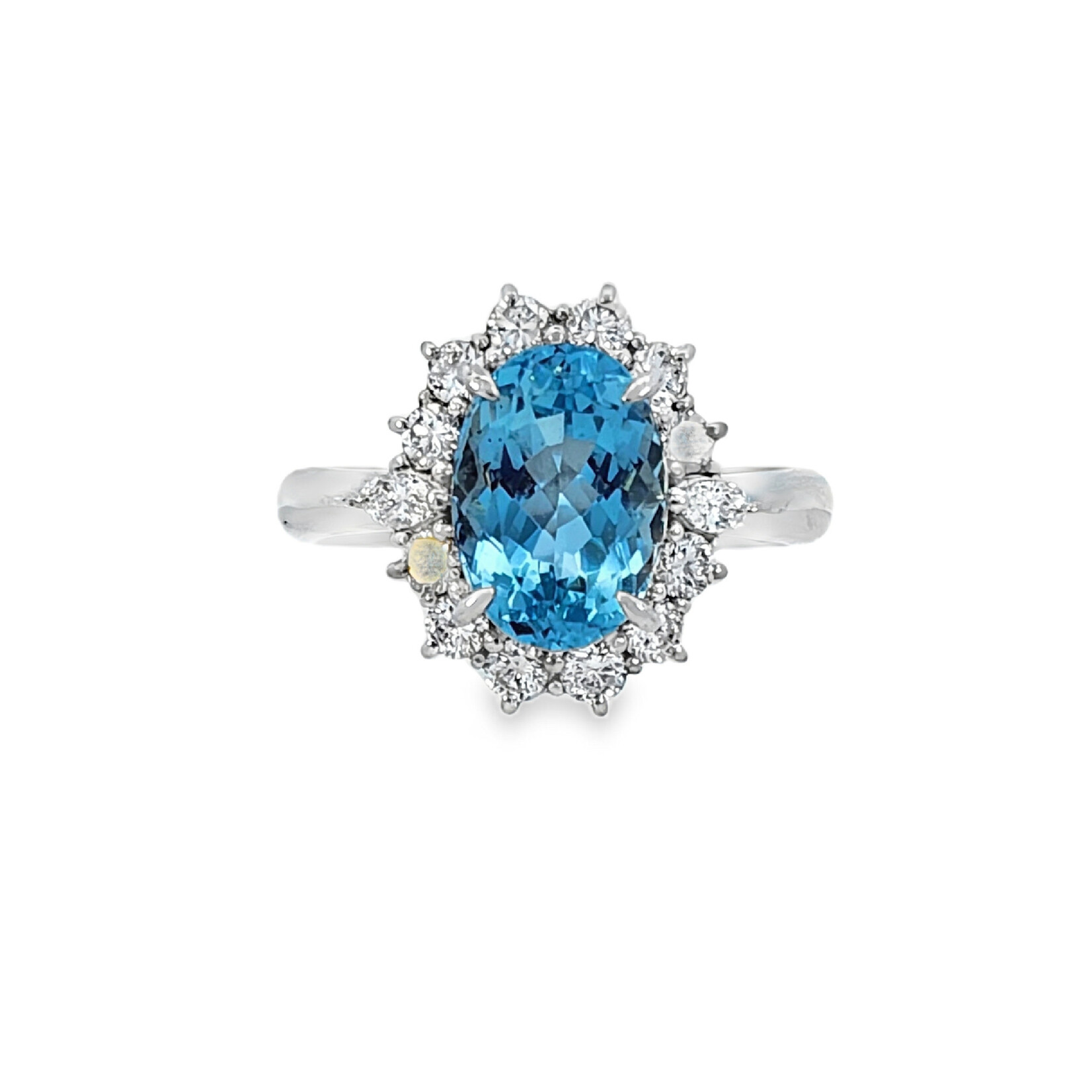 Platinum Aquamarine & Halo Diamond Ring