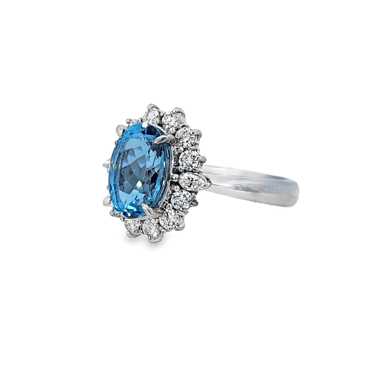Platinum Aquamarine & Halo Diamond Ring