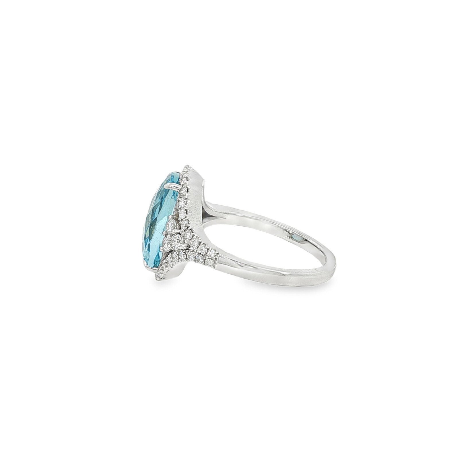 In the Rough 14 Karat White Gold Aquamarine and Diamond Halo Ring