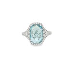 In the Rough 14 Karat White Gold Aquamarine and Diamond Halo Ring