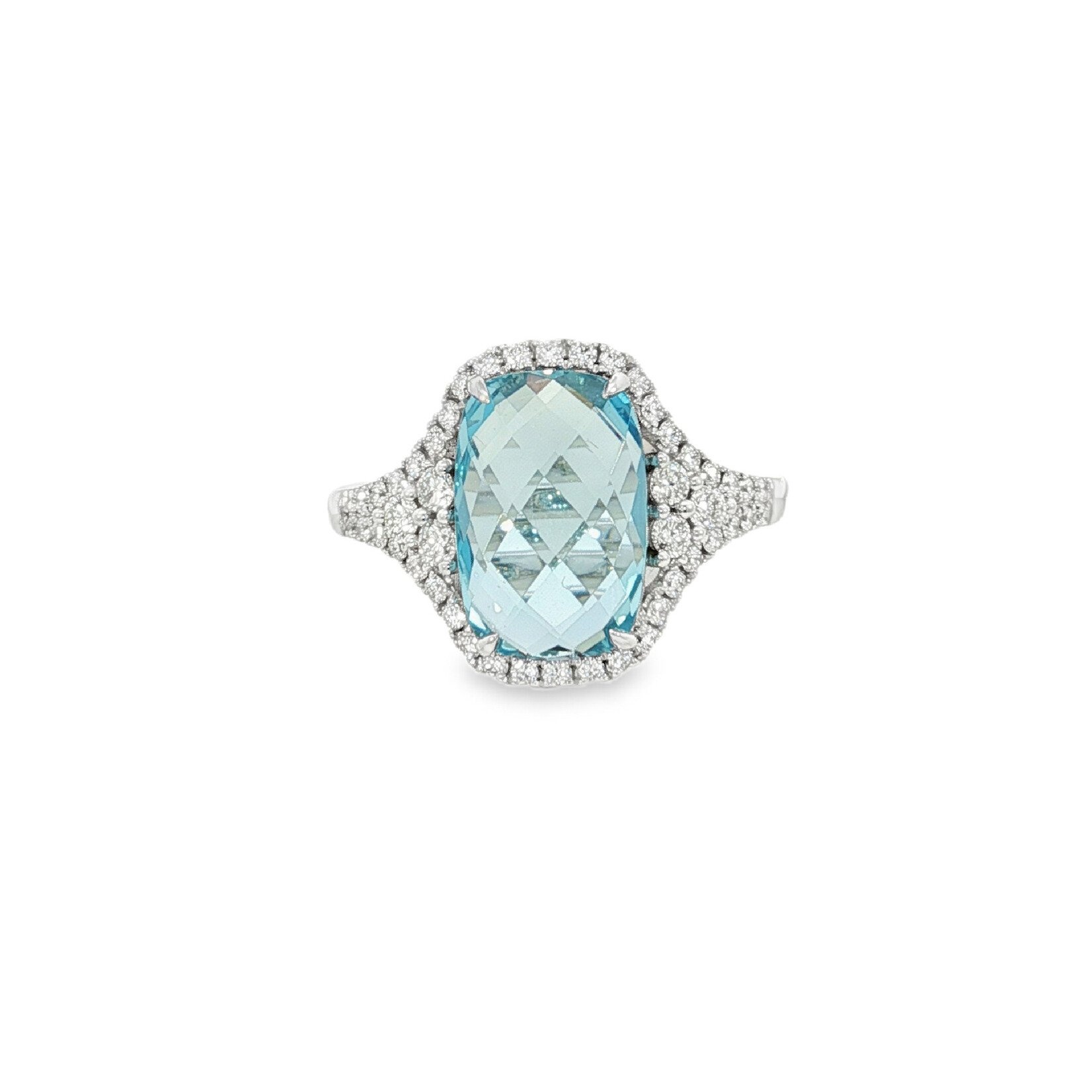 In the Rough 14 Karat White Gold Aquamarine and Diamond Halo Ring