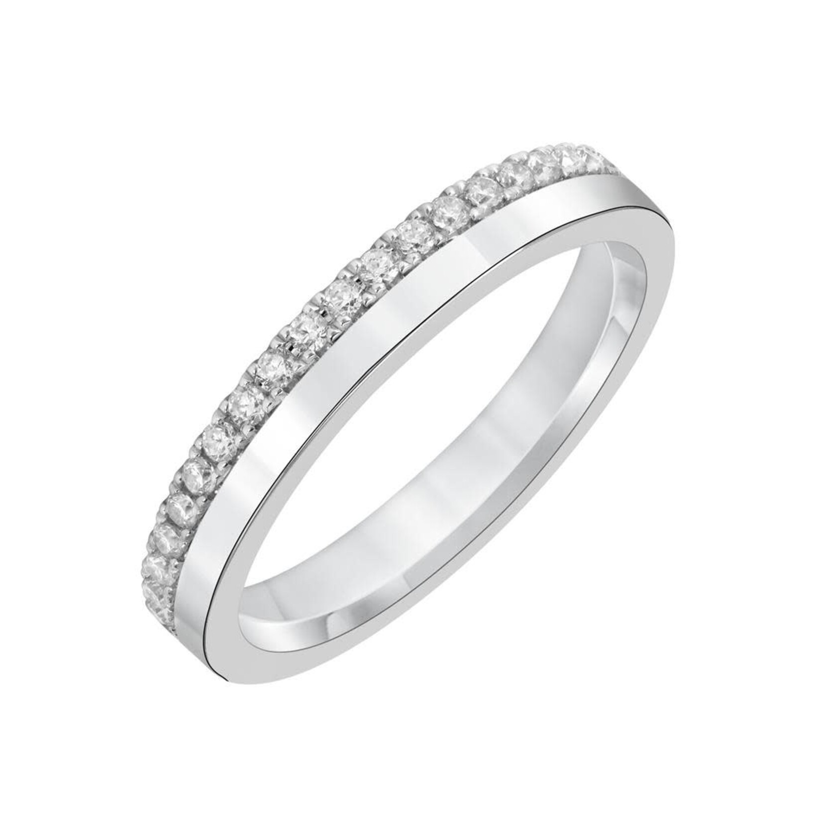 14 Karat White Gold Half Polished Half Diamond Eternity Band