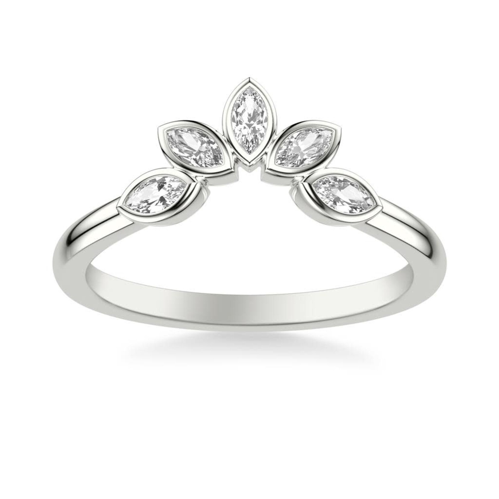 Art Carved ArtCarved Floral Curved Stackable Ring with Bezel Set Marquise Diamonds