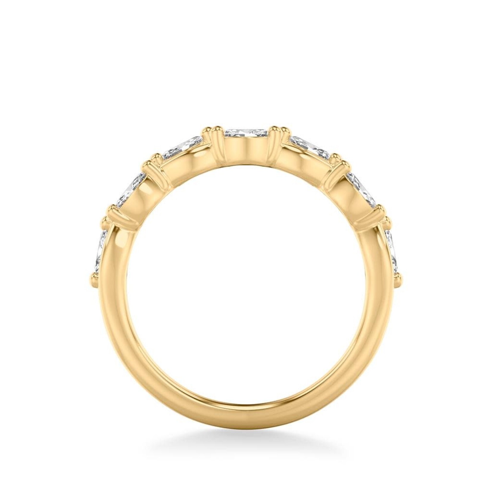 Art Carved Floral Vine Wedding Band with Floating Marquise Diamonds