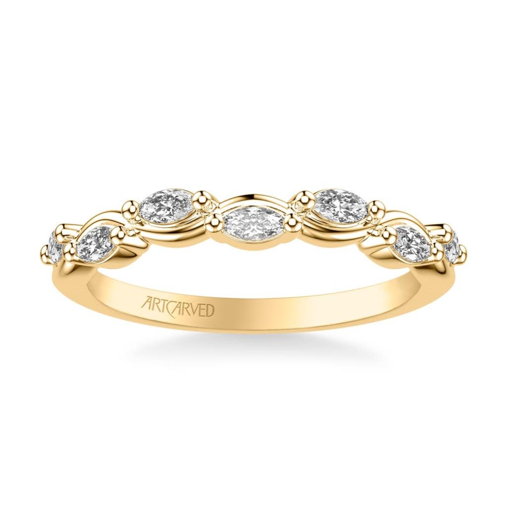 Art Carved Floral Vine Wedding Band with Floating Marquise Diamonds