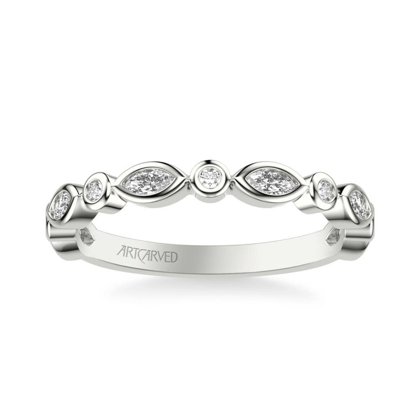 Art Carved  Marquise and Round Diamond Wedding Band