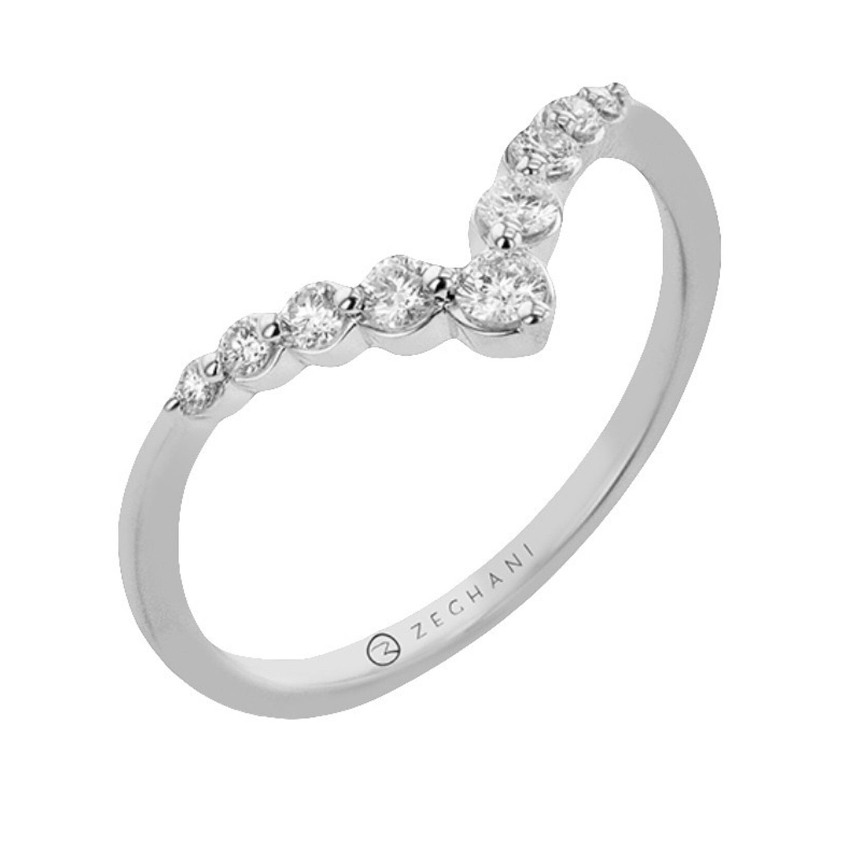 Zeghani Zeghani 14 Karat White Gold V-Diamond Wedding Ring