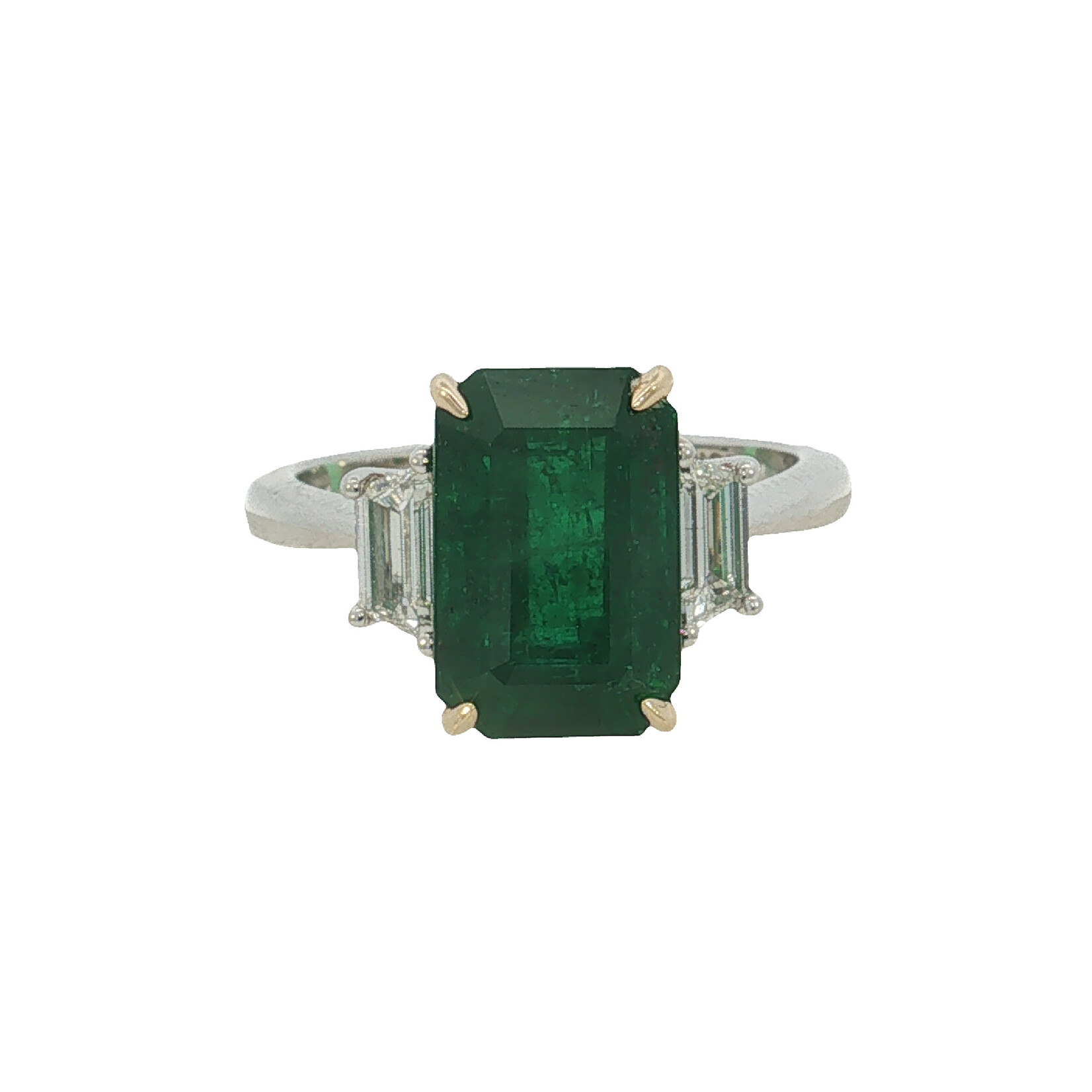 David Kord 18 Karat White Gold Emerald and Diamond Ring