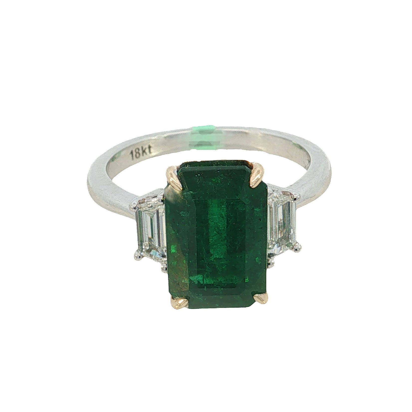 David Kord 18 Karat White Gold Emerald and Diamond Ring